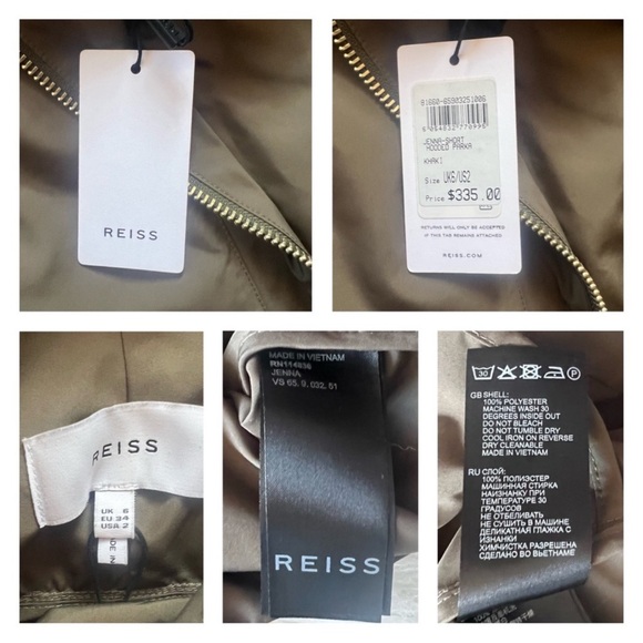New! REISS London Jenna Short Hooded Parka Windbreaker Jacket in Khaki - Picture 13 of 13